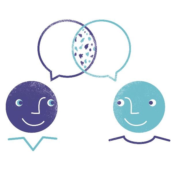 Illustration zweier Personen, die sich unterhalten