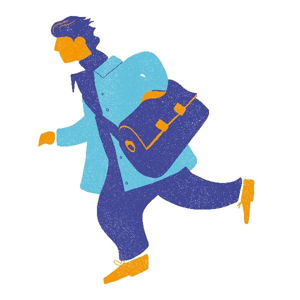 Illustration von einem Mann auf dem Weg zur Arbeit