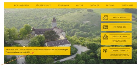 Screenshot der Startseite zu 4 Feldern auf der rechten Seite Screenshot der Startseite zu 4 Feldern auf der rechten Seite