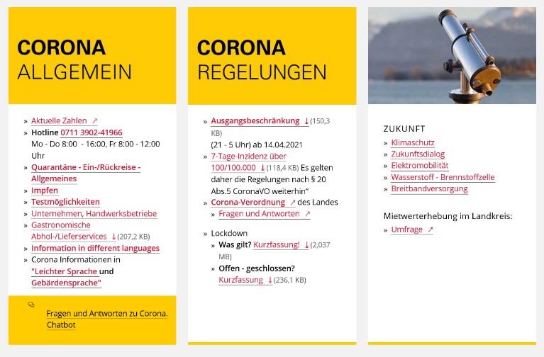 Screenshot der Startseite zu Hinweisen über Corona, Zukunft, .... Screenshot der Startseite zu Hinweisen über Corona, Zukunft, ....