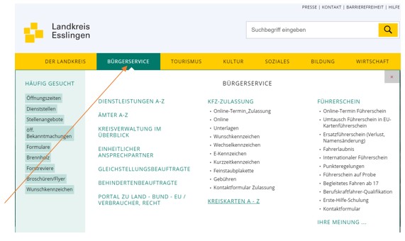 Screenshot der Startseite zu Bürgerservice Screenshot der Startseite zu Bürgerservice